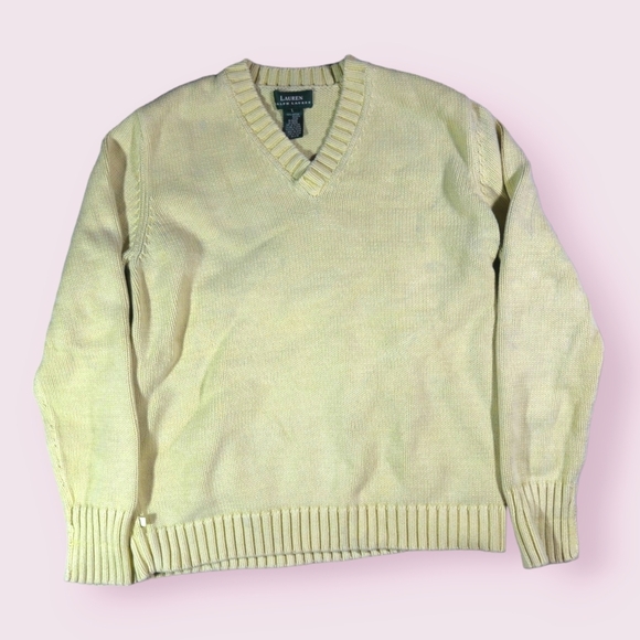 Ralph Lauren Sweater Women Large Yellow Chunky Knit Casual V Neck - Picture 2 of 6